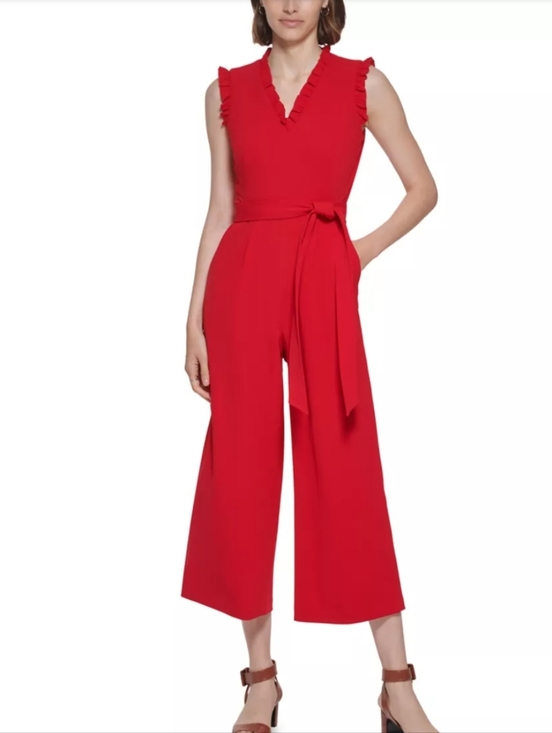 Calvin Klein Pants - Calvin Klein Sleeveless Red Wide-Leg Jumpsuit with Waist Tie